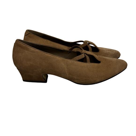 Vintage 1980's fawn brown suede leather Mary Janes classic low heel shoes - Picture 6 of 12